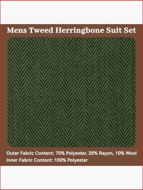 Men's Herringbone Tweed 3-Piece Suit - Wool Blend Jacket Vest Pants for Wedding